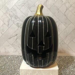 Target Bullseye Light-Up Ceramic Pumpkin – Black with White Stripes